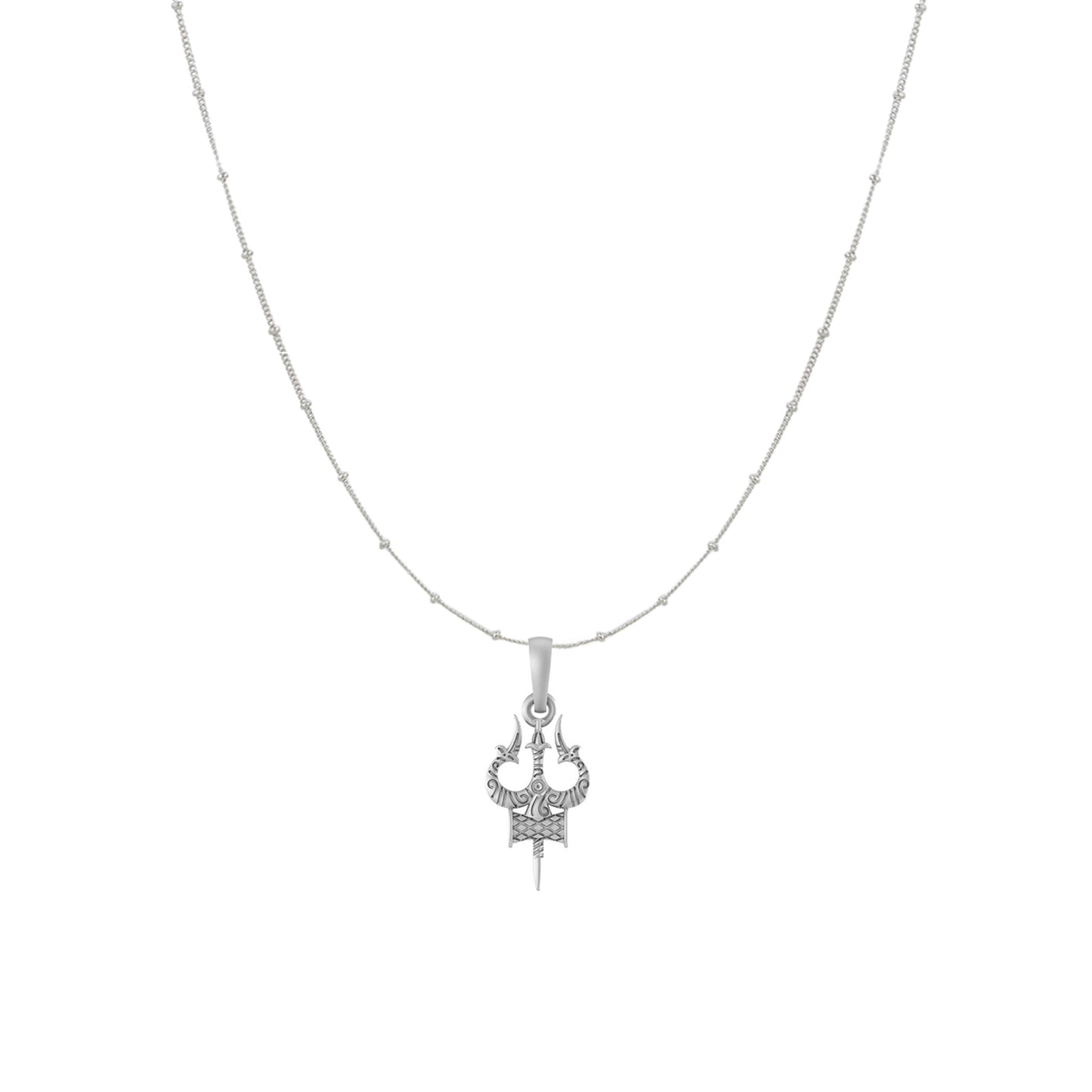 Akshat Sapphire Sterling Silver (92.5% purity) Spiritual Shiva Trishul Chain Pendant  (Pendant with Ball/Beads Chain) for Men & Women Pure Silver Divine Shiva Trishul Chain Locket for Good Health & Wealth