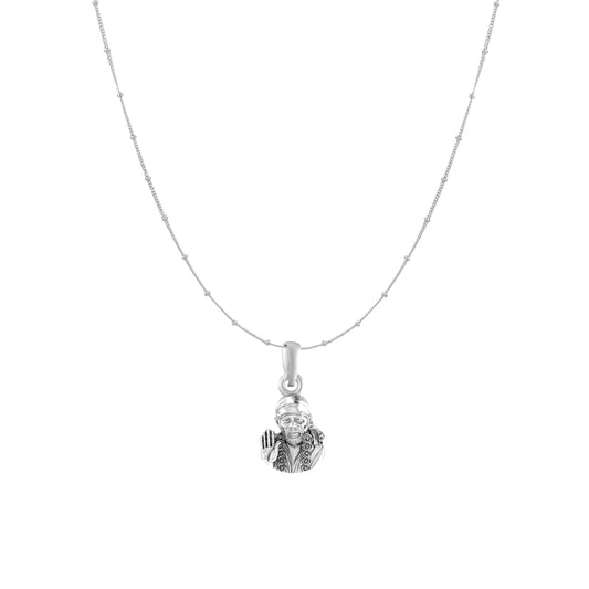 AKSHAT SAPPHIRE Sterling Silver (Silver with 92.5% purity) God Shree Sai Baba chain Pendant (Pendant with Ball/Beads Chain) for Men & Women Pure Sterling Silver Lord Sai Baba chain Locket For Good Wealth & Health