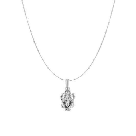 Akshat Sapphire Sterling Silver (92.5% purity) God Ganesha Chain Pendant (Pendant with Ball/Beads Chain) for Men & Women Pure Silver Lord Ganapathy Chain Locket for Good Health & Wealth