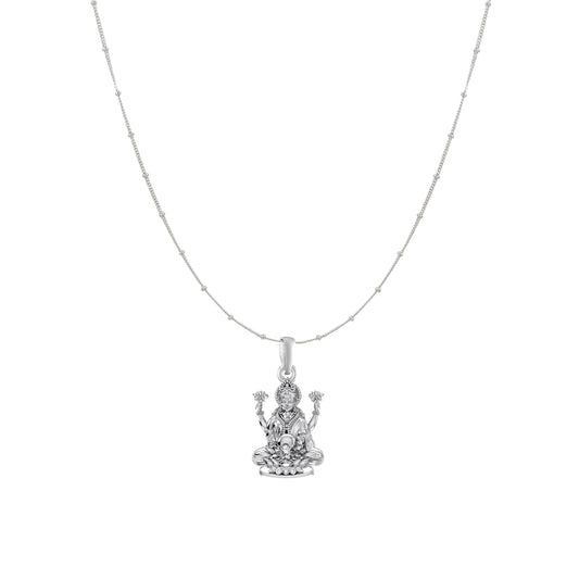 Akshat Sapphire Sterling Silver (92.5% purity) Goddess Laxmi Ji Chain Pendant (Pendant with Ball/Beads Chain) for Men & Women Pure Silver Lord Laxmi Ji Chain Locket for Health & Wealth