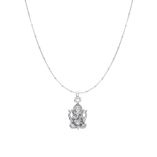 Akshat Sapphire Sterling Silver (92.5% purity) God Ganesha Chain Pendant (Pendant with Ball/Beads Chain) for Men & Women Pure Silver Lord Ganapathy Chain Locket for Good Health & Wealth