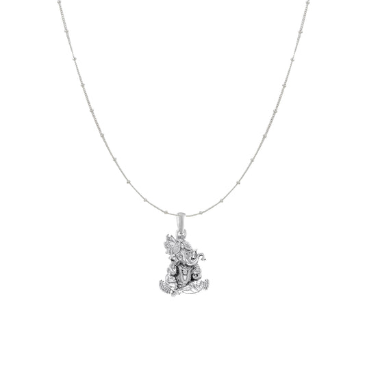 Akshat Sapphire Sterling Silver (92.5% purity) God Ganesha Chain Pendant (Pendant with Ball/Beads Chain) for Men & Women Pure Silver Lord Ganapathy Chain Locket for Good Health & Wealth