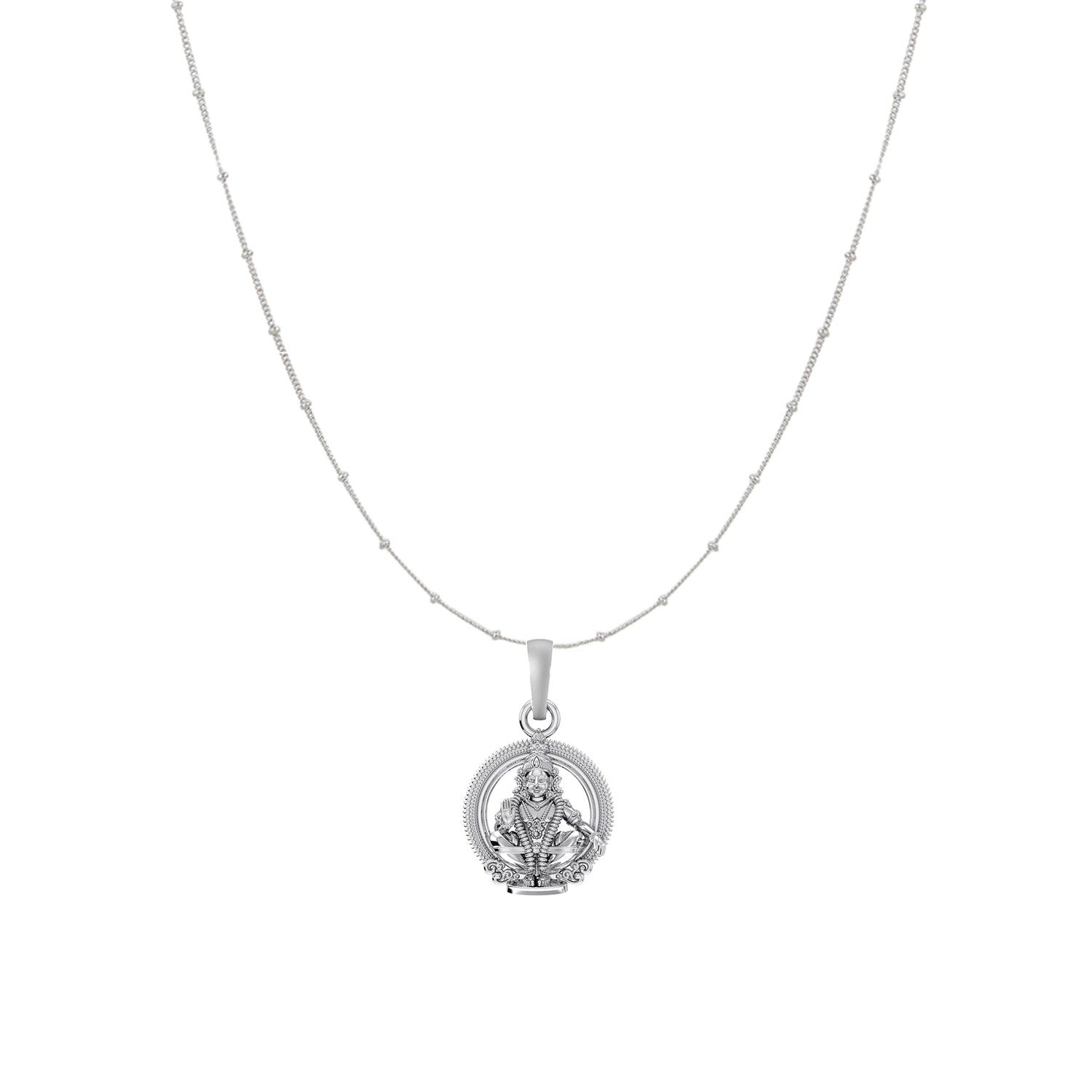 Akshat Sapphire Sterling Silver (92.5% purity) God Ayyappa Chain Pendant (Pendant with Ball/Beads Chain) for Men & Women Pure Silver Lord Ayyappa Chain Locket