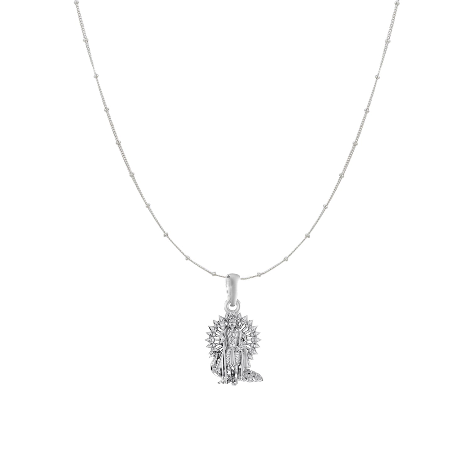 Akshat Sapphire Sterling Silver (92.5% purity) God Kartikeya Chain Pendant (Pendant with Ball/Beads Chain) for Men & Women Pure Silver Lord Kartikeya Chain Locket for Good Health & Wealth