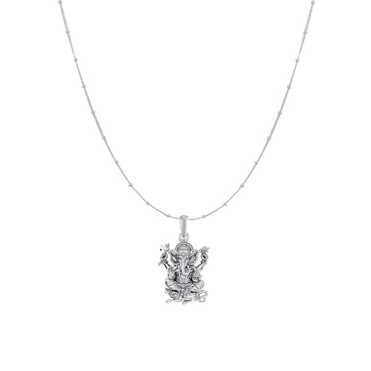 Akshat Sapphire Sterling Silver (92.5% purity) God Ganesha Chain Pendant (Pendant with Ball/Beads Chain) for Men & Women Pure Silver Lord Ganapathy Chain Locket for Good Health & Wealth