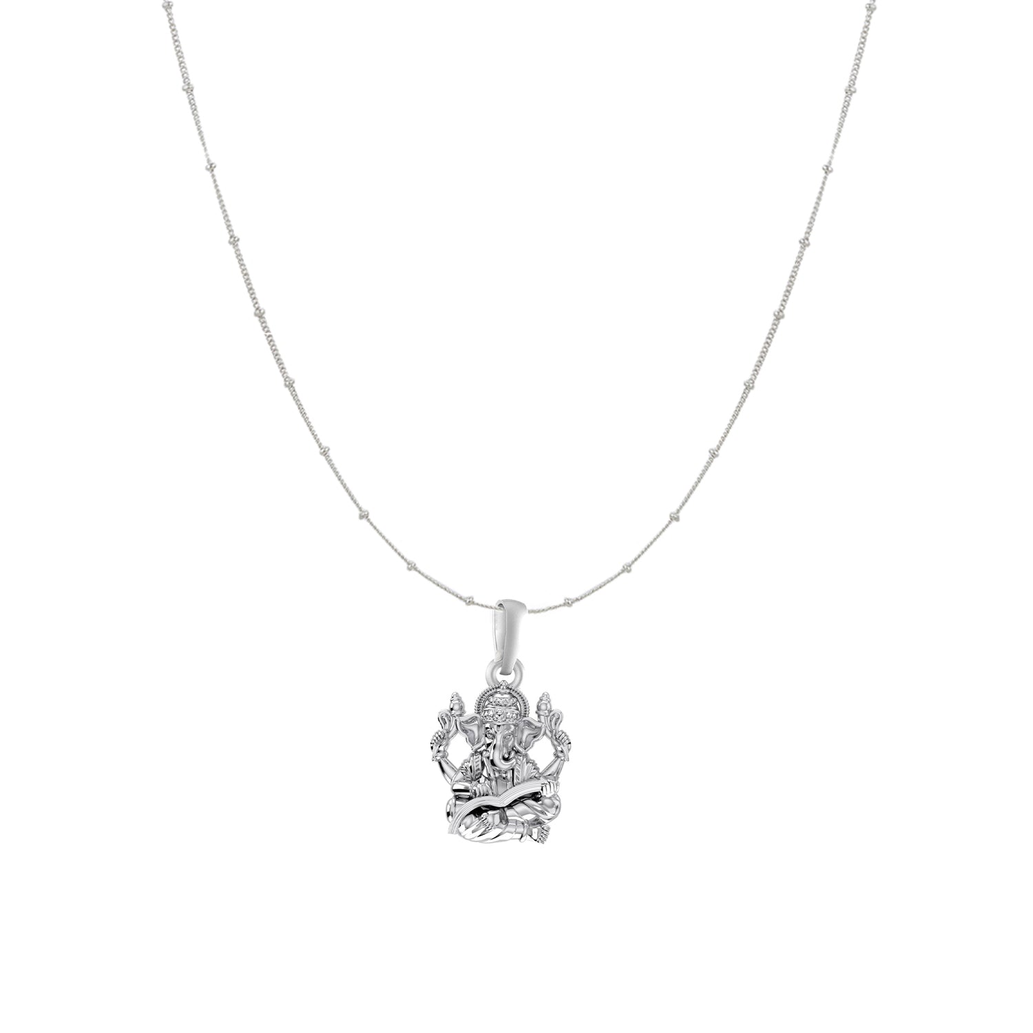 Akshat Sapphire Sterling Silver (92.5% purity) God Ganesha Chain Pendant (Pendant with Ball/Beads Chain) for Men & Women Pure Silver Lord Ganapathy Chain Locket for Good Health & Wealth