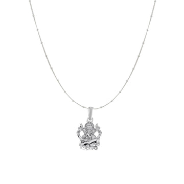 Akshat Sapphire Sterling Silver (92.5% purity) God Ganesha Chain Pendant (Pendant with Ball/Beads Chain) for Men & Women Pure Silver Lord Ganapathy Chain Locket for Good Health & Wealth