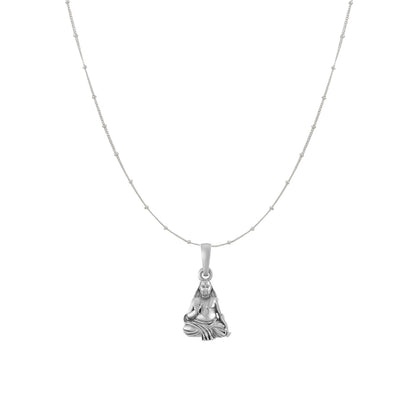 Akshat Sapphire Sterling Silver (92.5% purity) Spiritual Raghavendra Swamy (Pendant with Ball/Beads Chain) for Men & Women Pure Silver religious Raghvendra Swami chain Locket for Good Health & Wealth