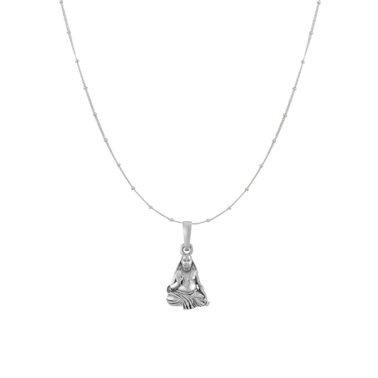 Akshat Sapphire Sterling Silver (92.5% purity) Spiritual Raghavendra Swamy (Pendant with Ball/Beads Chain) for Men & Women Pure Silver religious Raghvendra Swami chain Locket for Good Health & Wealth
