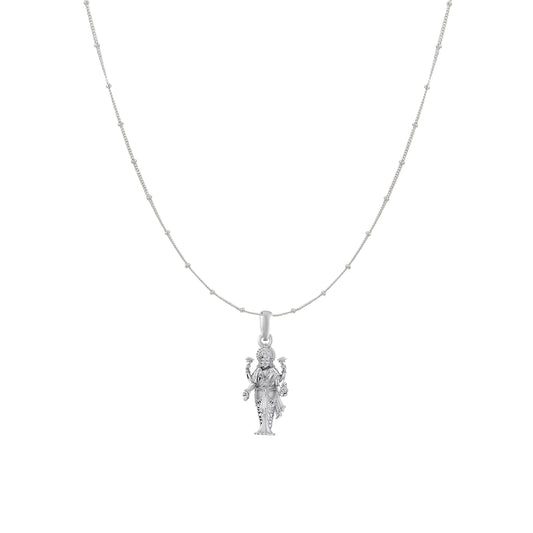 Akshat Sapphire Sterling Silver (92.5% purity) Goddess Laxmi Ji Chain Pendant (Pendant with Ball/Beads Chain) for Men & Women Pure Silver Lord Laxmi Ji Chain Locket for Health & Wealth