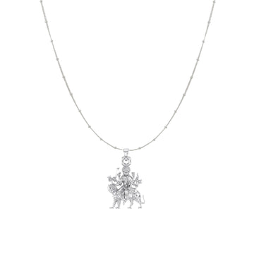 Akshat Sapphire Sterling Silver (92.5% purity) Goddess Durga Maa Chain Pendant (Pendant with Ball/Beads Chain) for Men & Women Pure Silver Durga Maa chain Locket for Good Health & Wealth