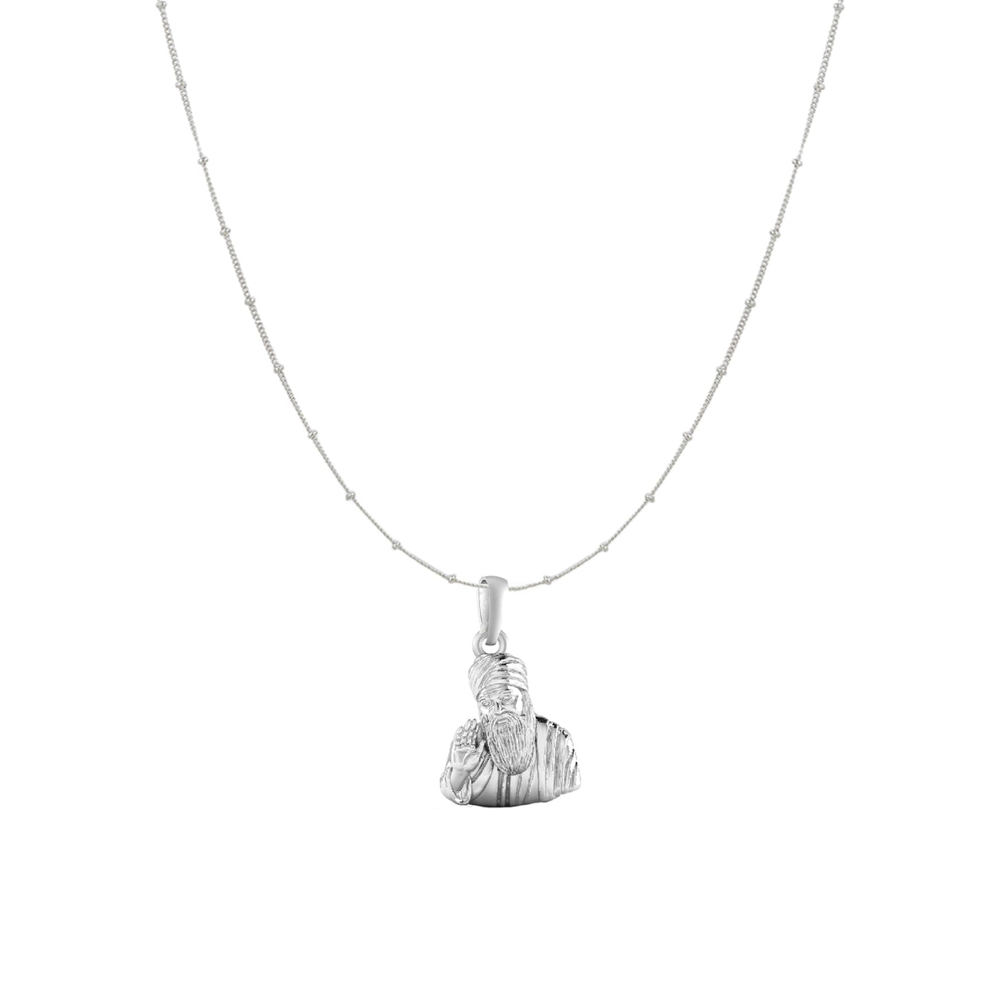 Guru Nanak Chain Pendant (Pendant with Ball/Beads Chain) for Men and women Pure Silver spiritual Punjabi Sikh Sardar Baba Guru Nanak Chain Locket for Good Luck, Health & Wealth