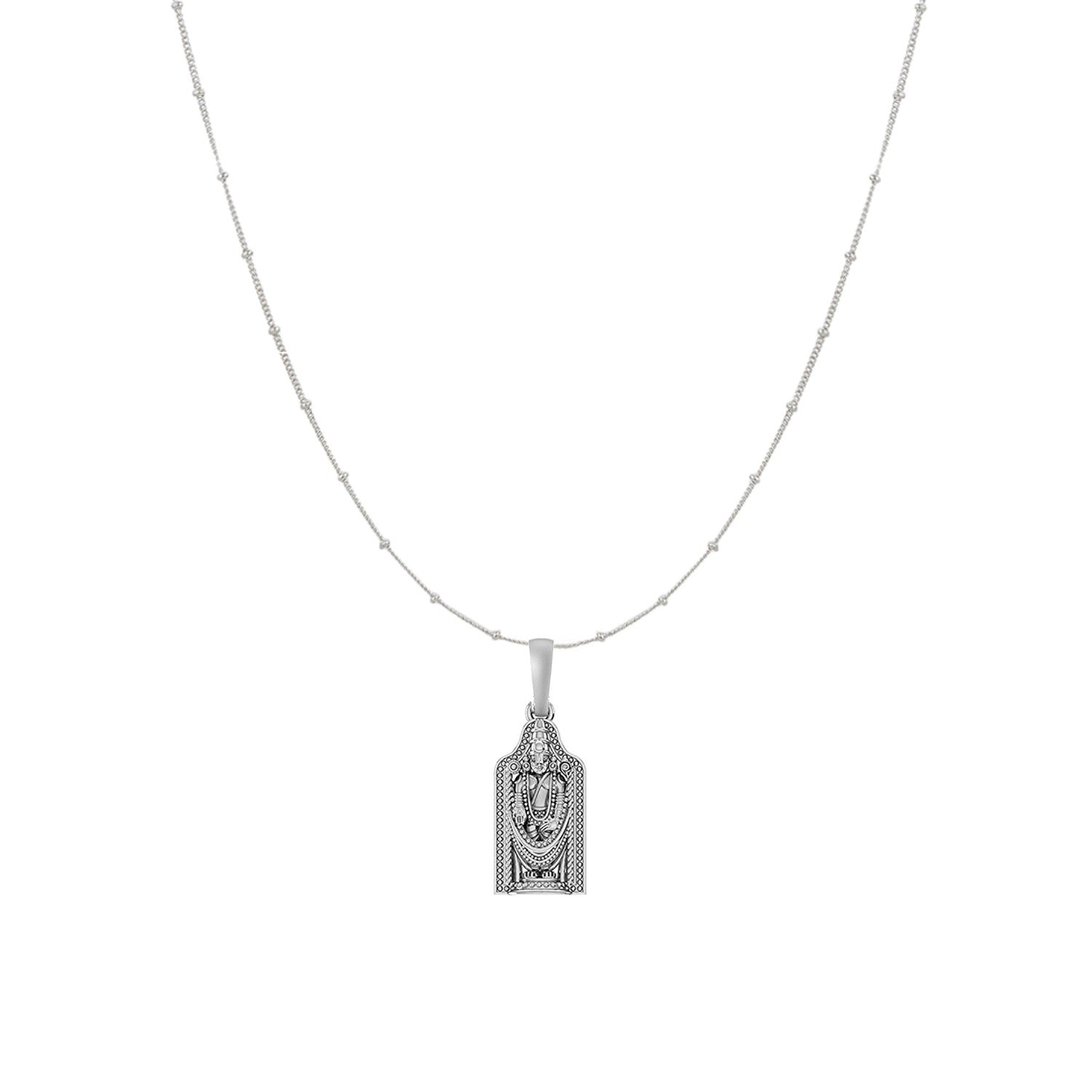 Akshat Sapphire Sterling Silver (92.5% purity) God Tirupati Bala Ji Chain Pendant (Pendant with Ball/Beads Chain) for Men & Women Pure Silver Lord Bala Ji Chain Locket for Good Health & Wealth