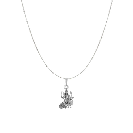 Akshat Sapphire Sterling Silver (92.5% purity) God Kartikeya Chain Pendant (Pendant with Ball/Beads Chain) for Men & Women Pure Silver Lord Kartikeya Chain Locket for Good Health & Wealth