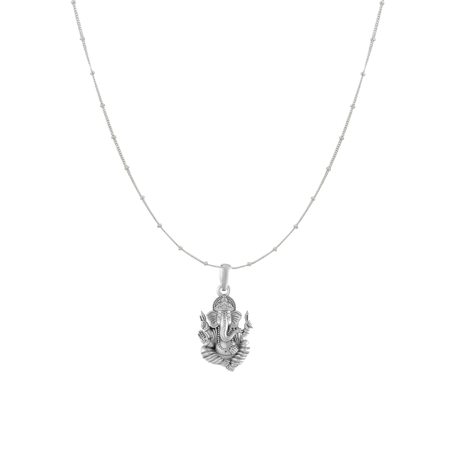 Akshat Sapphire Sterling Silver (92.5% purity) God Ganesha Chain Pendant (Pendant with Ball/Beads Chain) for Men & Women Pure Silver Lord Ganapathy Chain Locket for Good Health & Wealth
