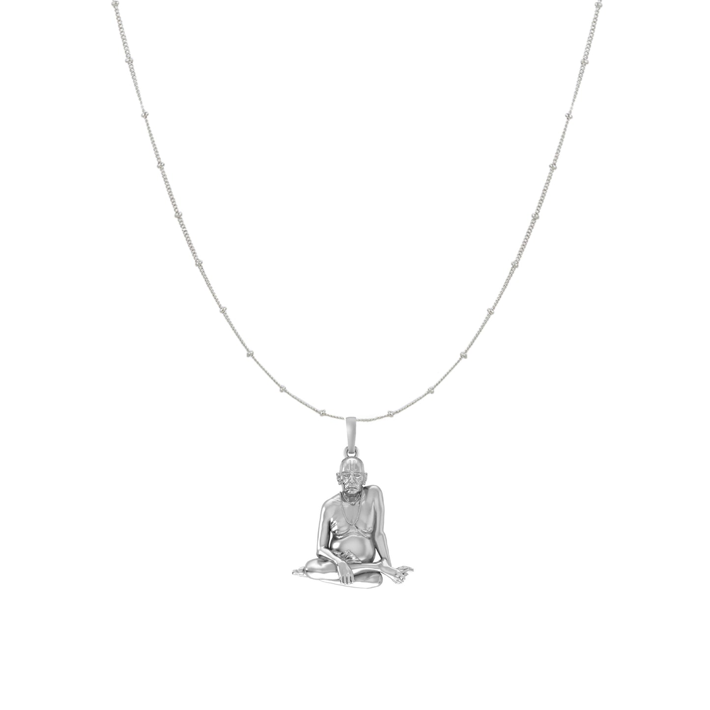 Akshat Sapphire Sterling Silver (92.5% purity) Spiritual Swami Samarth Chain Pendant (Pendant with Ball/Beads Chain) for Men and women Pure Silver religious Swami of Akkalkot Swami Smarth Chain Locket for Good Luck, Health & Wealth