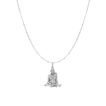 Akshat Sapphire Sterling Silver (92.5% purity) Spiritual Swami Samarth Chain Pendant (Pendant with Ball/Beads Chain) for Men and women Pure Silver religious Swami of Akkalkot Swami Smarth Chain Locket for Good Luck, Health & Wealth