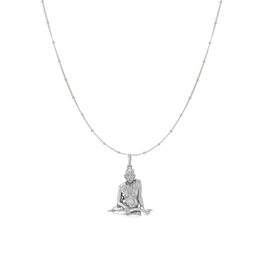 Akshat Sapphire Sterling Silver (92.5% purity) Spiritual Swami Samarth Chain Pendant (Pendant with Ball/Beads Chain) for Men and women Pure Silver religious Swami of Akkalkot Swami Smarth Chain Locket for Good Luck, Health & Wealth