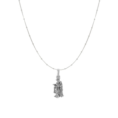 Akshat Sapphire Sterling Silver (92.5% purity) God Radha Krishna Chain Pendant (Pendant with Ball/Beads Chain) for Men & Women Pure Silver Lord Radha kishan Chain Locket for Good Health & Wealth
