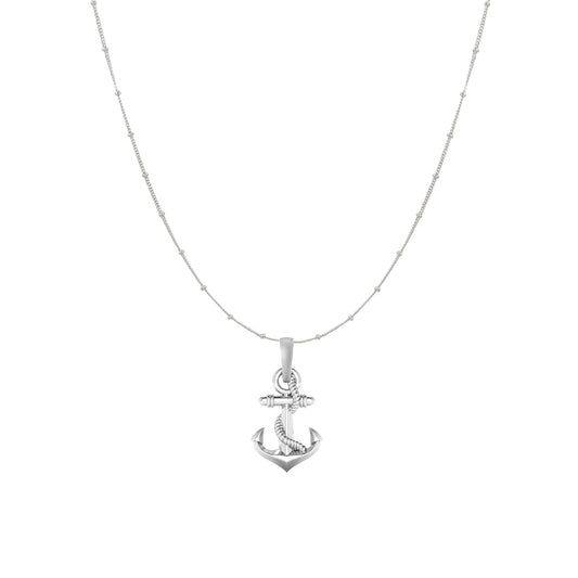 Sterling Silver (92.5% Purity) Pure Silver Ship Anchor Chain Pendant (Locket with Ball/Beads Chain) for Men & Women