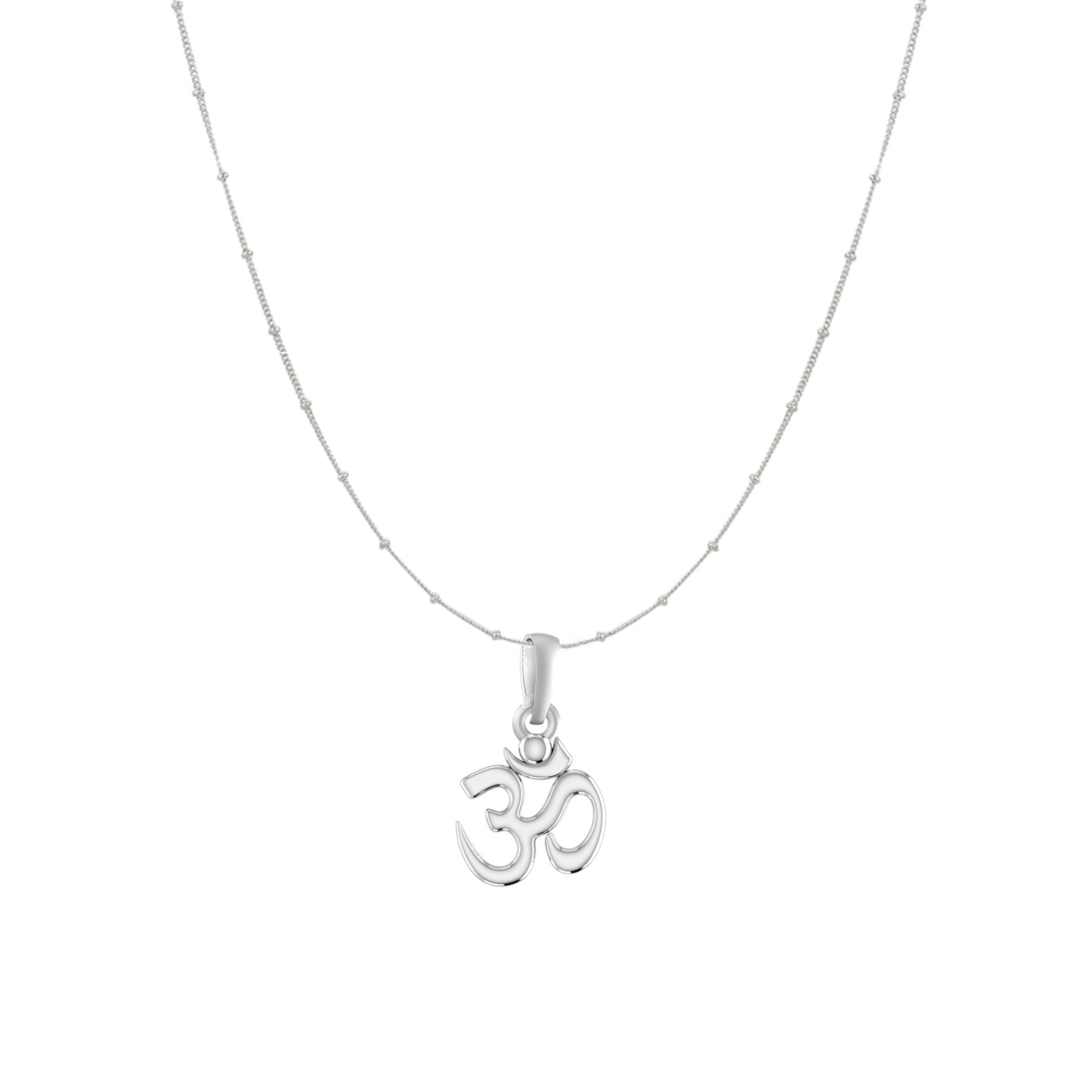 Akshat Sapphire Sterling Silver (92.5% purity) Spiritual OM Chain Pendant (Pendant with Ball/Beads Chain) for Men & Women Pure Silver Divine OM Chain Locket for Health & Wealth