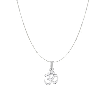 Akshat Sapphire Sterling Silver (92.5% purity) Spiritual OM Chain Pendant (Pendant with Ball/Beads Chain) for Men & Women Pure Silver Divine OM Chain Locket for Health & Wealth