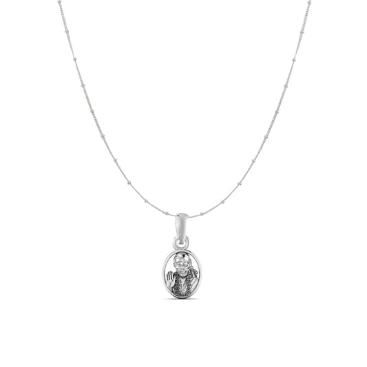 AKSHAT SAPPHIRE Sterling Silver (Silver with 92.5% purity) God Shree Sai Baba chain Pendant (Pendant with Ball/Beads Chain) for Men & Women Pure Sterling Silver Lord Sai Baba chain Locket For Good Wealth & Health