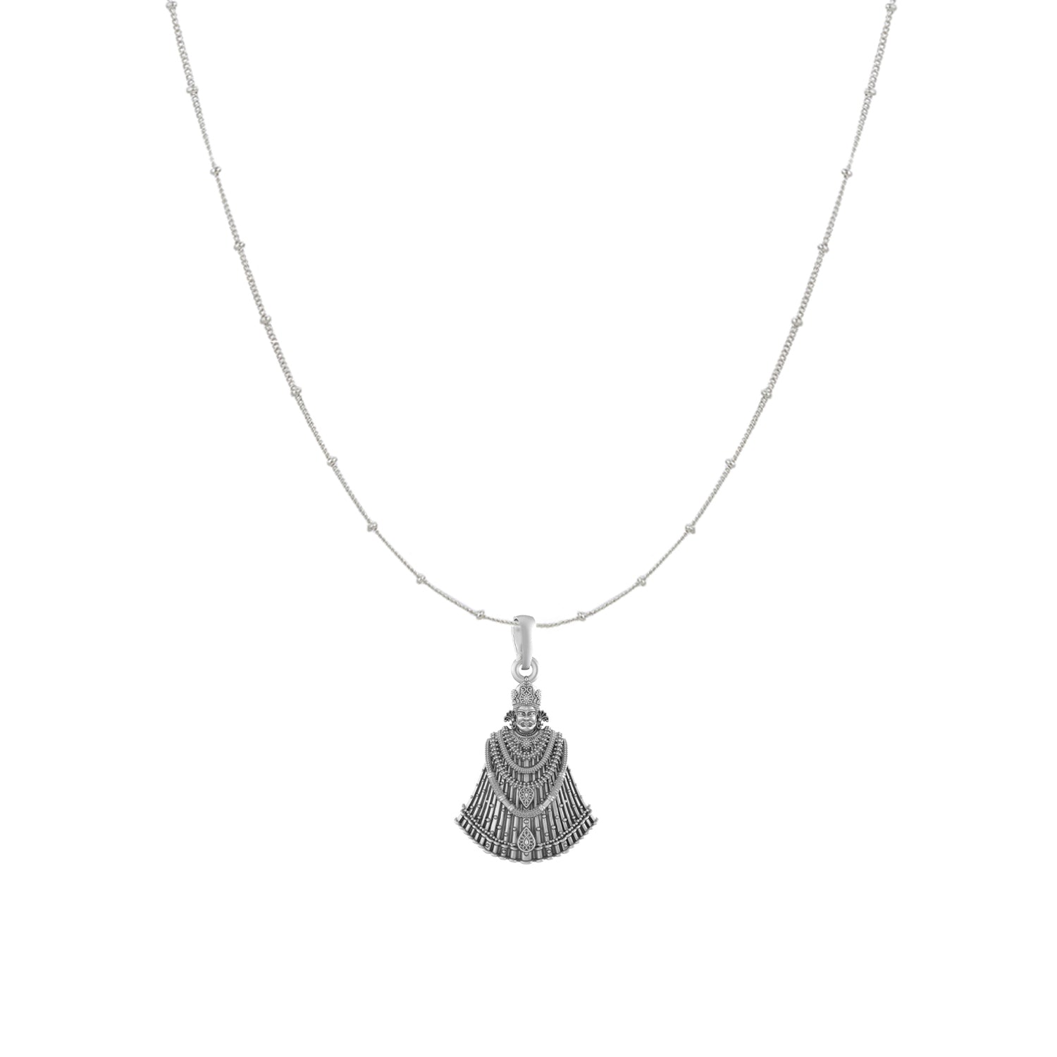 Akshat Sapphire Sterling Silver (92.5% purity) God Baba Khatu Shyam Chain Pendant (Pendant with Ball/Beads Chain) for Men & Women Pure Silver Lord Baba Khatu Shyam Chain Locket for Good Health & Wealth