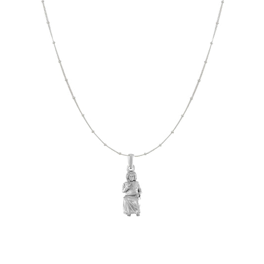 Akshat Sapphire Sterling Silver (92.5% purity) Spiritual Sathya Sai baba Chain Pendant (Pendant with Ball/Beads Chain) for Men & Women religious Chain Locket for Good Health & Wealth