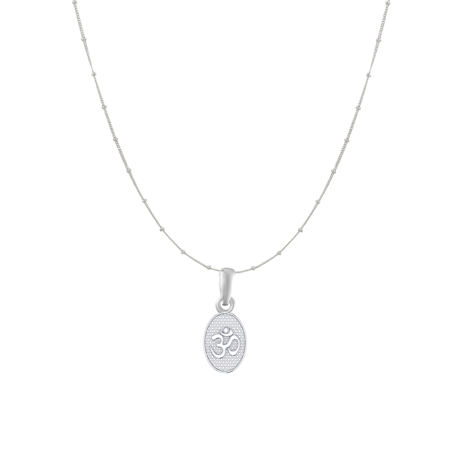 Akshat Sapphire Sterling Silver (92.5% purity) Spiritual OM Chain Pendant (Pendant with Ball/Beads Chain) for Men & Women Pure Silver Divine OM Chain Locket for Health & Wealth