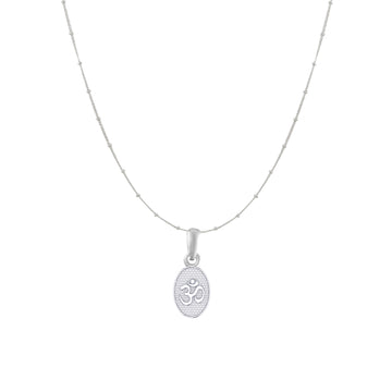 Akshat Sapphire Sterling Silver (92.5% purity) Spiritual OM Chain Pendant (Pendant with Ball/Beads Chain) for Men & Women Pure Silver Divine OM Chain Locket for Health & Wealth