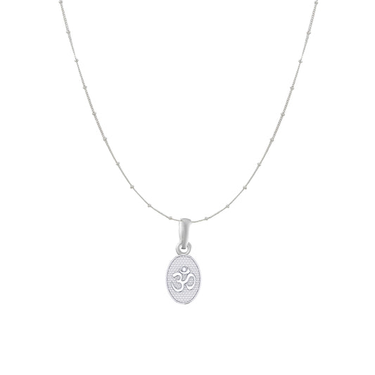 Akshat Sapphire Sterling Silver (92.5% purity) Spiritual OM Chain Pendant (Pendant with Ball/Beads Chain) for Men & Women Pure Silver Divine OM Chain Locket for Health & Wealth