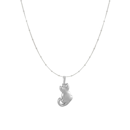 Sterling Silver (92.5% Purity) Pure Silver Stylish and Fashionable Cute Cat Chain Pendant (Locket with Ball/Beads Chain) for Men & Women