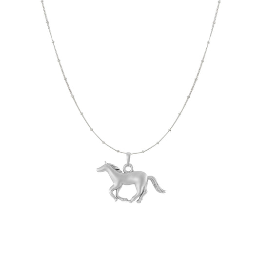 Sterling Silver (92.5% Purity) Pure Silver Strength Symbolic Horse Chain Pendant (Locket with Ball/Beads Chain) for Men & Women