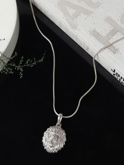 Akshat Sapphire Sterling Silver (92.5% purity) God Vishnu Narsimha Chain Pendant (Pendant with Ball/Beads Chain) for Men & Women Pure Silver Lord Vishnu narsimha Chain Locket for Good Health & Wealth