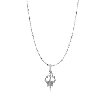 Akshat Sapphire Sterling Silver (92.5% purity) Spiritual Shiva Trishul Chain Pendant  (Pendant with Ball/Beads Chain) for Men & Women Pure Silver Divine Shiva Trishul Chain Locket for Good Health & Wealth