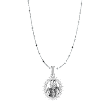 AKSHAT SAPPHIRE Sterling Silver (Silver with 92.5% purity) God Shree Sai Baba chain Pendant (Pendant with Ball/Beads Chain) for Men & Women Pure Sterling Silver Lord Sai Baba chain Locket For Good Wealth & Health