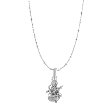 Akshat Sapphire Sterling Silver (92.5% purity) Goddess Saraswati Maa Chain Pendant (Pendant with Ball/Beads Chain) for Men & Women Pure Silver Lord Saraswati Maa Chain Locket for Health & Wealth