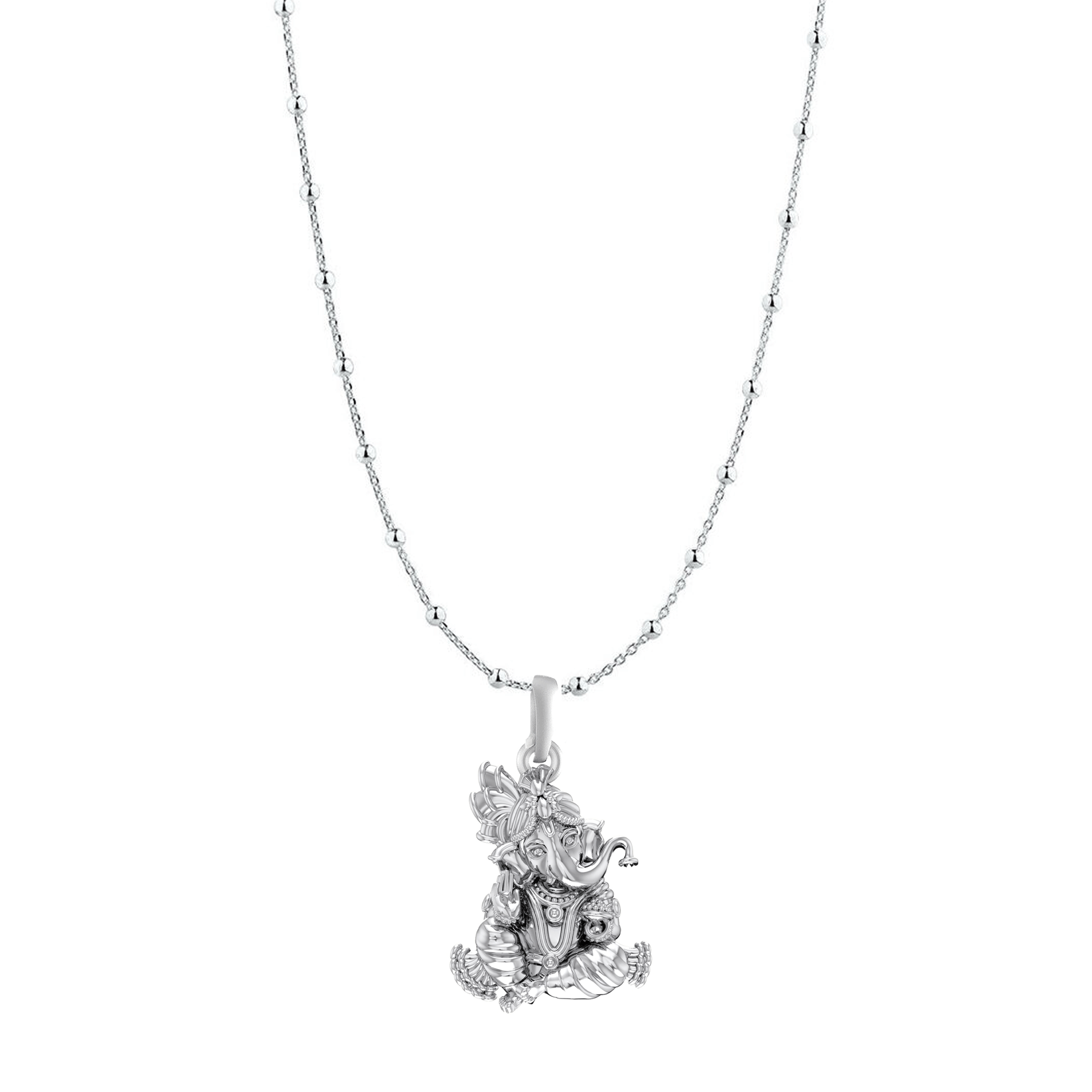 Akshat Sapphire Sterling Silver (92.5% purity) God Ganesha Chain Pendant (Pendant with Ball/Beads Chain) for Men & Women Pure Silver Lord Ganapathy Chain Locket for Good Health & Wealth