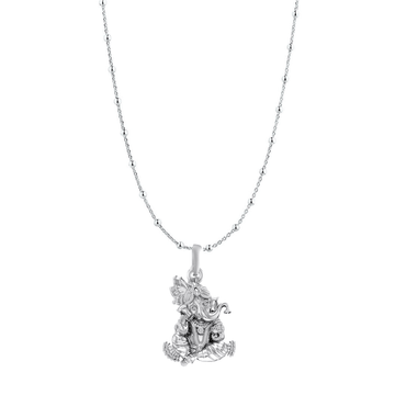 Akshat Sapphire Sterling Silver (92.5% purity) God Ganesha Chain Pendant (Pendant with Ball/Beads Chain) for Men & Women Pure Silver Lord Ganapathy Chain Locket for Good Health & Wealth