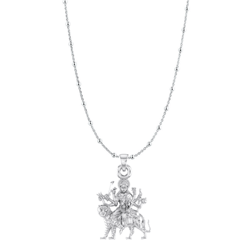 Akshat Sapphire Sterling Silver (92.5% purity) Goddess Durga Maa Chain Pendant (Pendant with Ball/Beads Chain) for Men & Women Pure Silver Durga Maa chain Locket for Good Health & Wealth