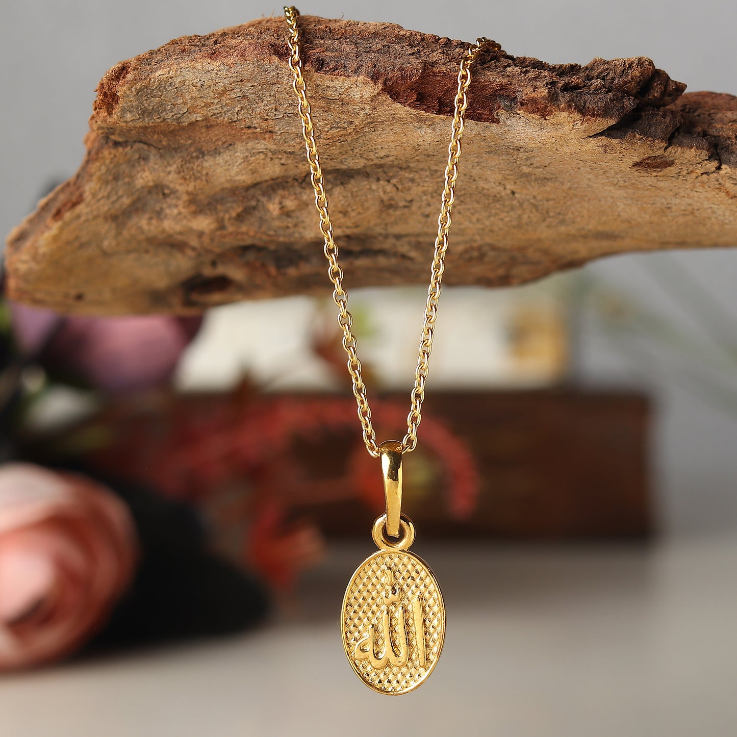 22KT Gold Plated Sterling Silver (92.5% Purity) Religious God Allah Barkat Chain Pendant (Locket with Ball Chain) for Men and Women