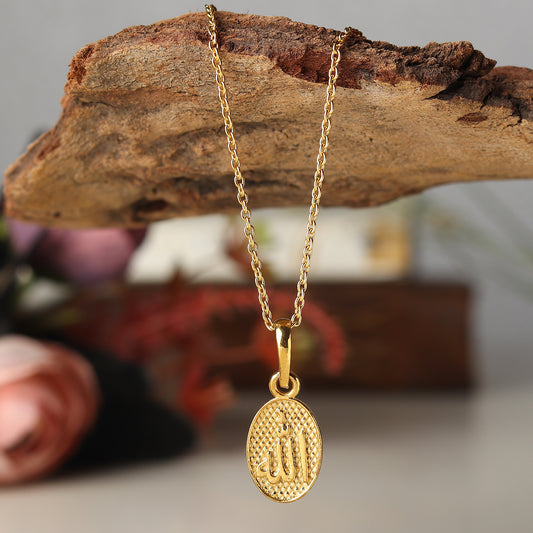 22KT Gold Plated Sterling Silver (92.5% Purity) Religious God Allah Barkat Chain Pendant (Locket with Ball Chain) for Men and Women