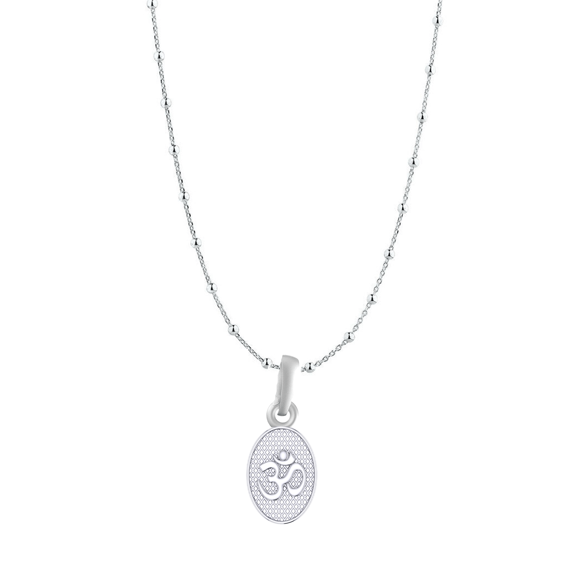 Akshat Sapphire Sterling Silver (92.5% purity) Spiritual OM Chain Pendant (Pendant with Ball/Beads Chain) for Men & Women Pure Silver Divine OM Chain Locket for Health & Wealth