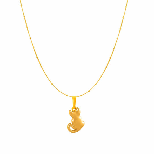 22KT Gold Plated Sterling Silver (92.5% Purity) Pure Silver Stylish and Fashionable Cute Cat Chain Pendant (Locket with Ball Chain) for Women