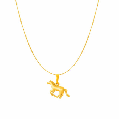 22KT Gold Plated Sterling Silver (92.5% Purity) Pure Silver Strength Symbolic Horse Chain Pendant (Locket with Ball Chain) for Women