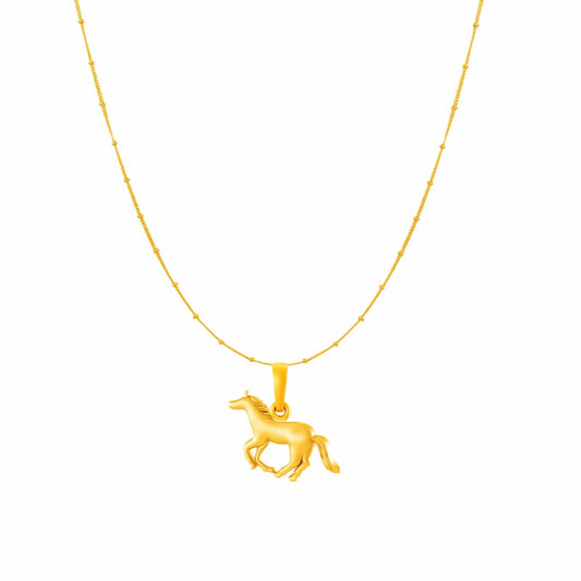 22KT Gold Plated Sterling Silver (92.5% Purity) Pure Silver Strength Symbolic Horse Chain Pendant (Locket with Ball Chain) for Women