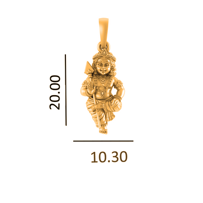 22KT Gold Plated Sterling Silver God Kartikeya Pure Silver 92.5% purity Chain pendant by Murugan Pendant (Pendant with Ball Chain-18 inches)