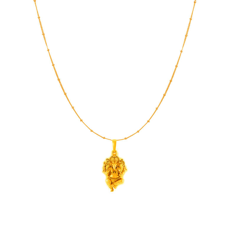 Akshat Sapphire 22KT Gold Plated Sterling Silver (92.5% purity) God Ganesha Chain Pendant (Pendant with Anchor Chain-18 inches) for  Women Pure Silver Lord Ganapathy Chain Locket for Good Health & Wealth