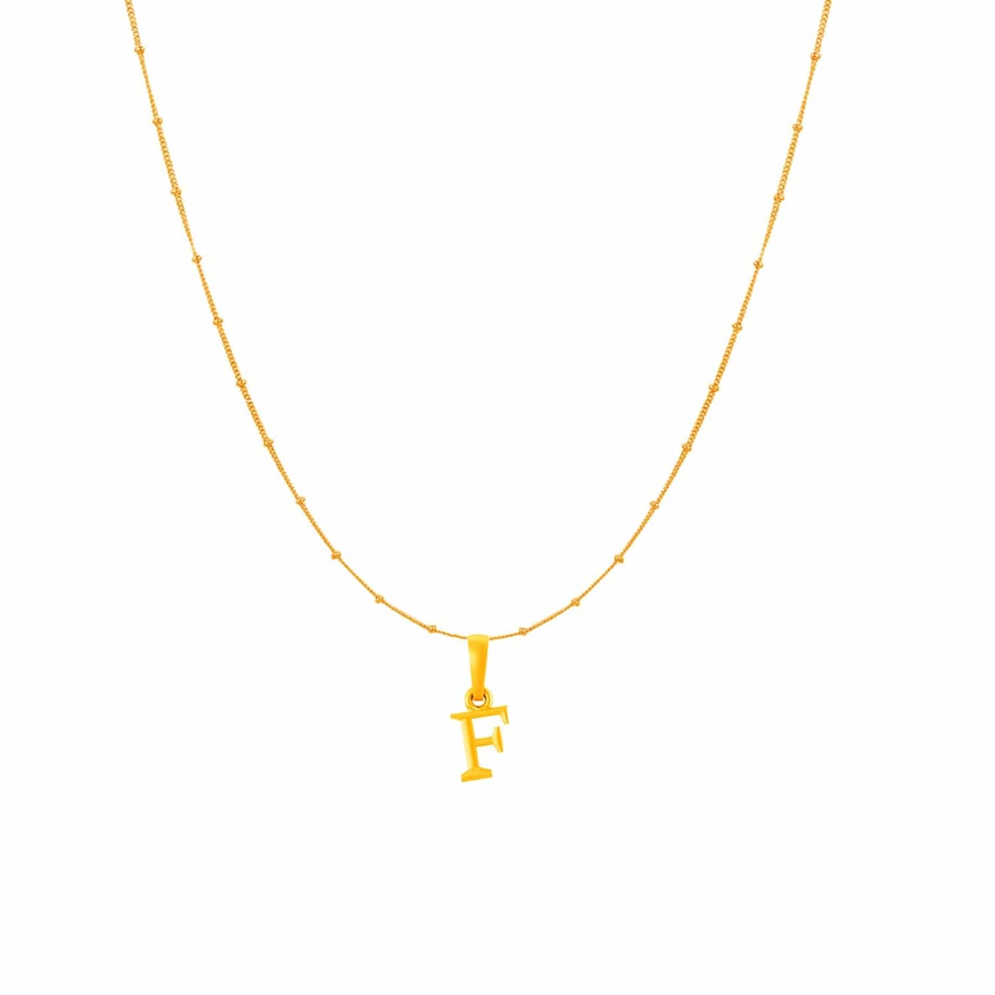 22CT Gold Plated Silver 92.5 Purity Alphabet F Chain Pendant for Women with Ball Chain 18 inch by Akshat Sapphire PSbl8028_F_Gold